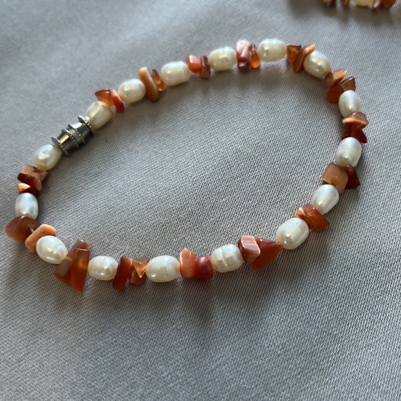 Bracelet and necklace, fresh water peals and stones - Picture 3 of 4